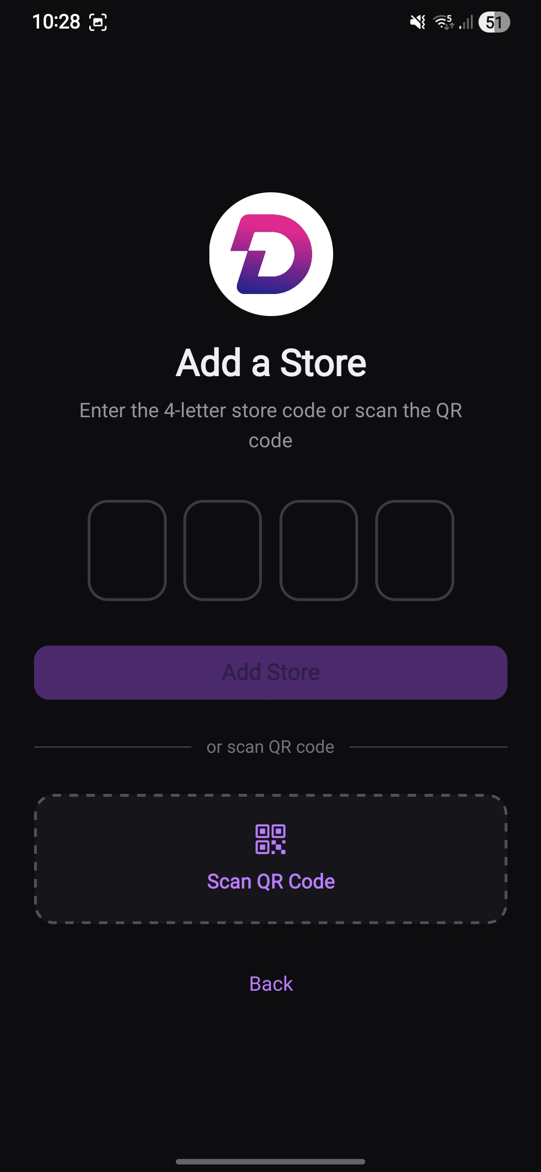 Dzdash app — join a store with a 4-letter code or QR